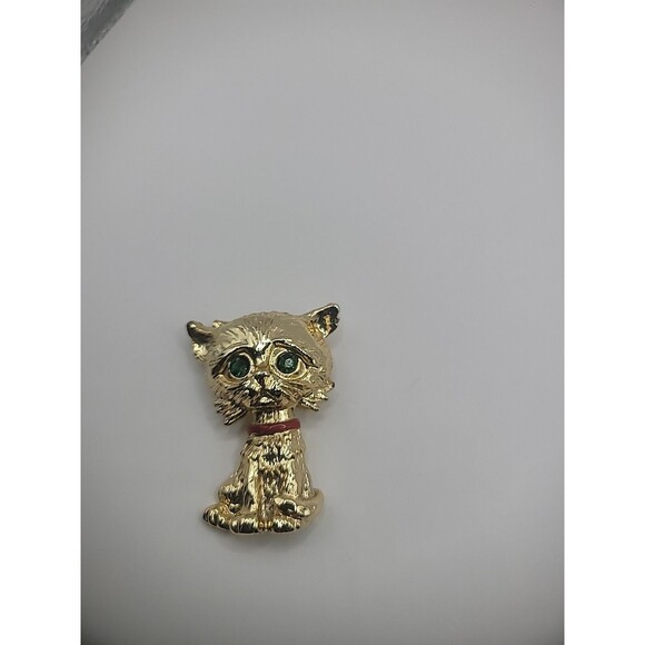 Vintage Gerrys Brooch Pin Doggy Terrier Green Crystals Gold Tone Jewelry - Picture 2 of 11